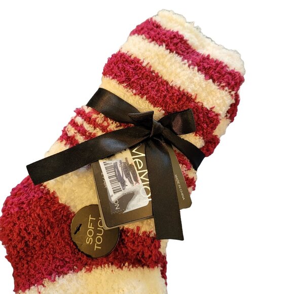 Crew Socks Ribbon Stripe Soft Touch Burgundy Raspberry Pink White Set JJ1516 - Picture 4 of 5